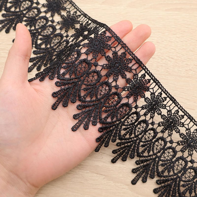 GXTIZAS Black Lace Trim 5 Yards Wide Venise Lace Ribbon Embroidered Edge Trim for Sewing Crafts Pillow Case - Image 4